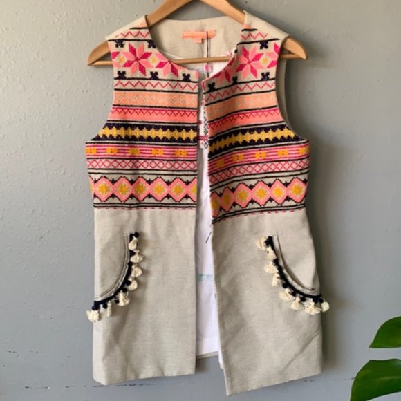 Vilagallo Embroidered Vest, Sz 38 / M - Picture 2 of 9